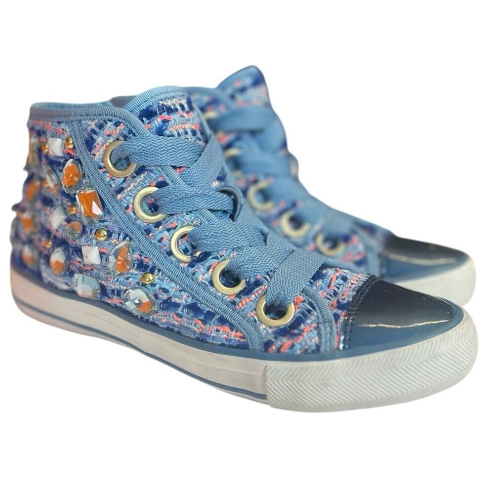 ASH Vanessa Limited Edition Tweed Crystal Jeweled High Top Sneakers Blue EU 38